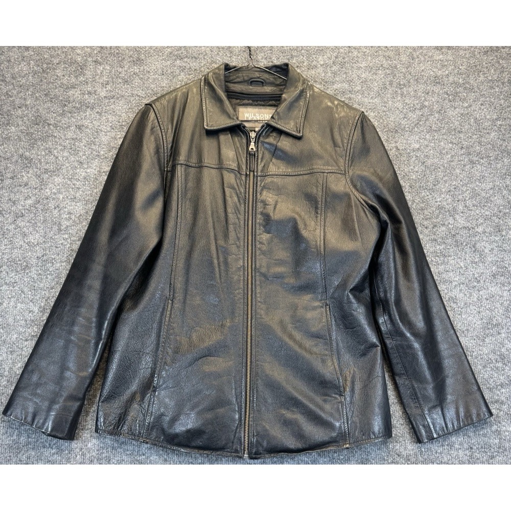 Wilsons Women's Size L Black Leather Jacket Thinsulate Lined Zip Front Leather